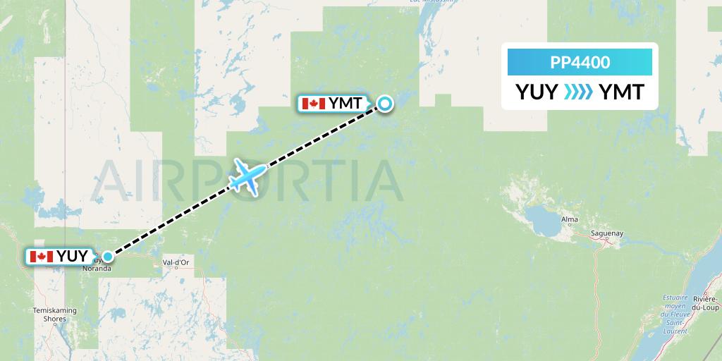 PP4400 Jet Aviation Business Jets Flight Map: Rouyn to Chibougamau