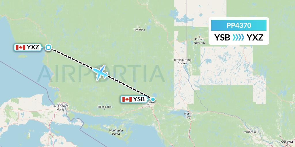 PP4370 Jet Aviation Business Jets Flight Map: Sudbury to Wawa