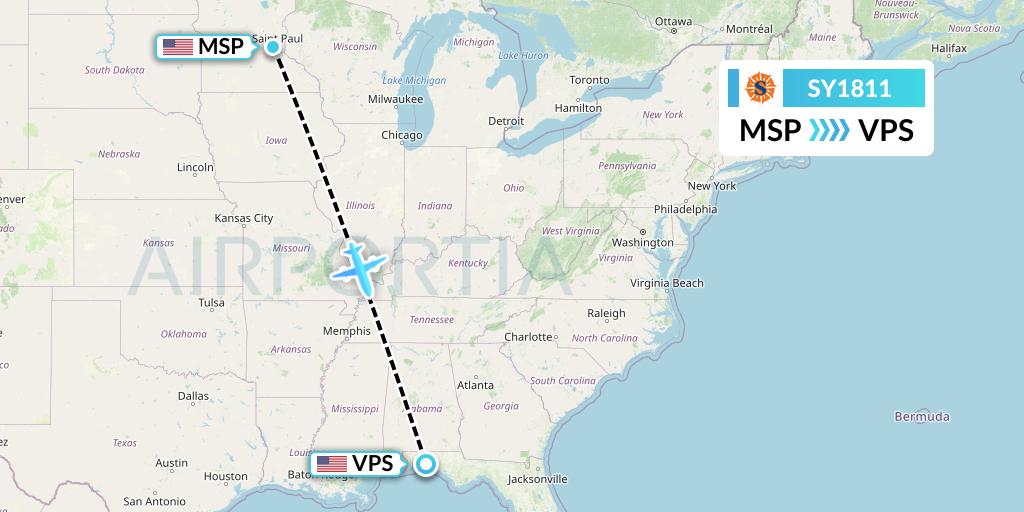 SY1811 Sun Country Airlines Flight Map: Minneapolis to Valparaiso
