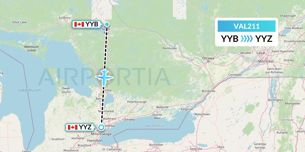 VAL211 Voyageur Airlines Flight Map: North Bay to Toronto