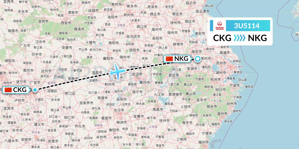 3U5114 Sichuan Airlines Flight Map: Chongqing to Nanjing