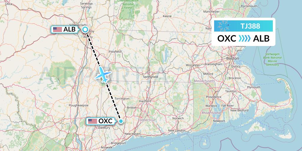 TJ388 Tradewind Aviation Flight Map: Oxford to Albany