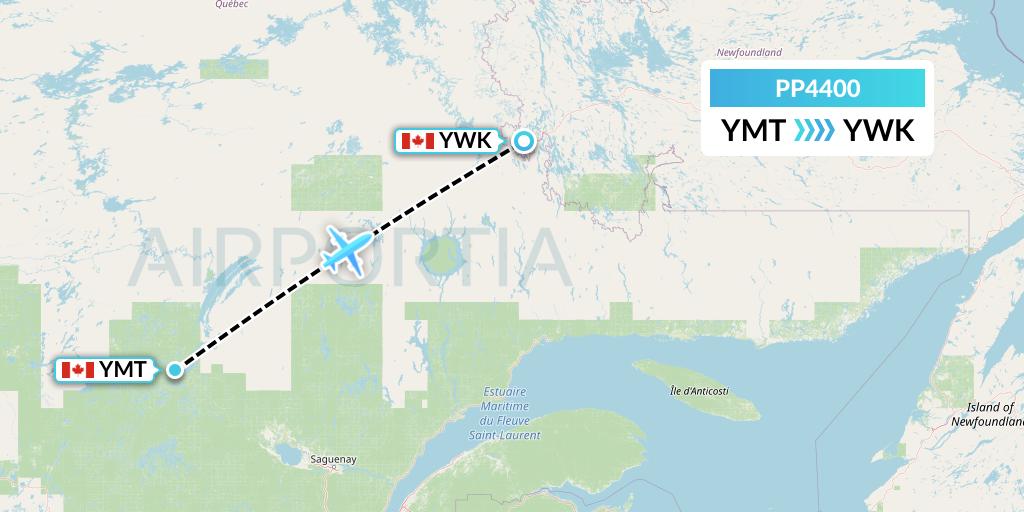 PP4400 Jet Aviation Business Jets Flight Map: Chibougamau to Wabush