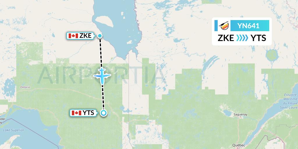 YN641 Air Creebec Flight Map: Kashechewan to Timmins