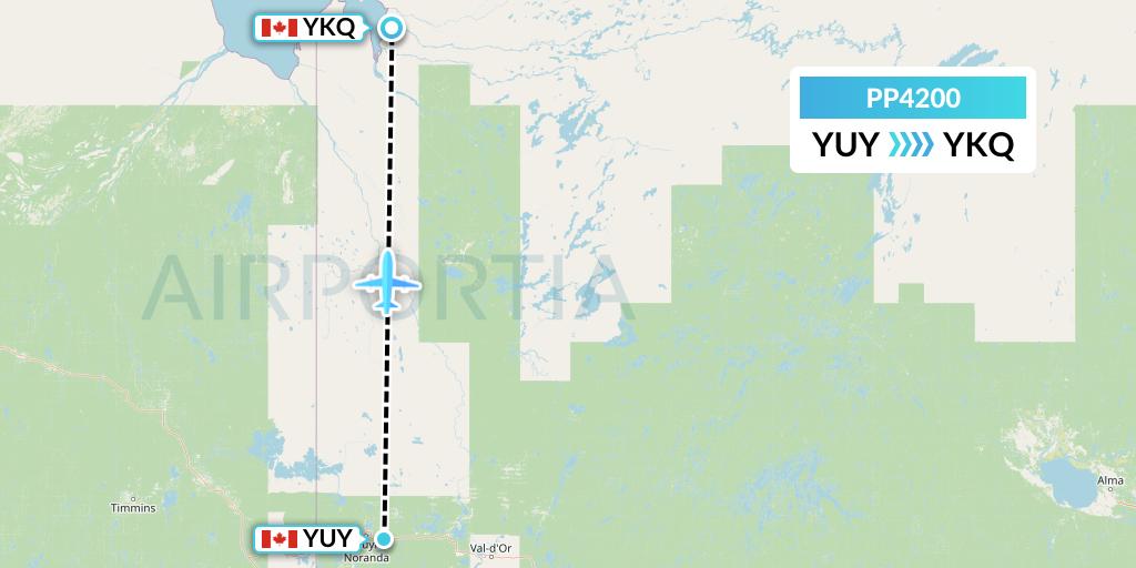 PP4200 Jet Aviation Business Jets Flight Map: Rouyn to Waskaganish