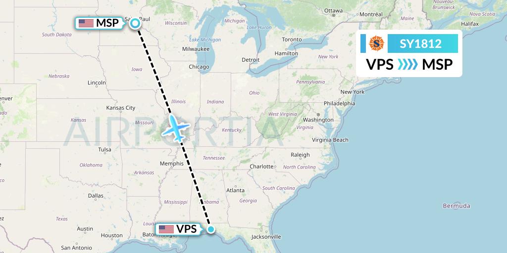 SY1812 Sun Country Airlines Flight Map: Valparaiso to Minneapolis
