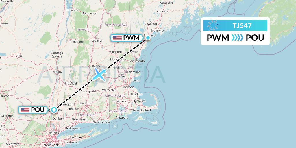 TJ547 Tradewind Aviation Flight Map: Portland to Poughkeepsie