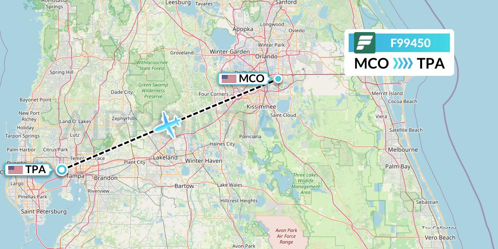 F99450 Frontier Airlines Flight Map: Orlando to Tampa