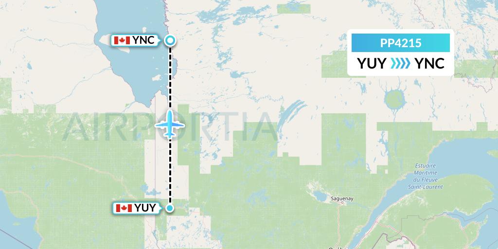 PP4215 Jet Aviation Business Jets Flight Map: Rouyn to Wemindji
