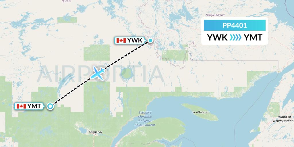PP4401 Jet Aviation Business Jets Flight Map: Wabush to Chibougamau