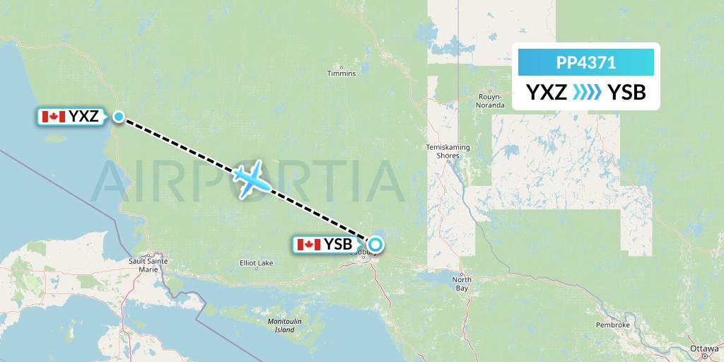 PP4371 Jet Aviation Business Jets Flight Map: Wawa to Sudbury