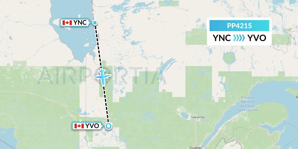 PP4215 Jet Aviation Business Jets Flight Map: Wemindji to Val-d'Or