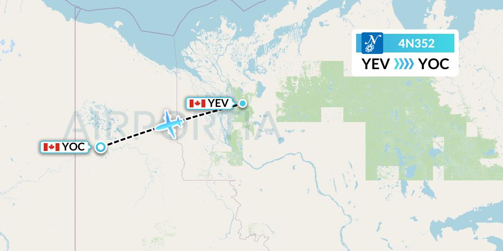 4N352 Air North Flight Map: Inuvik to Old Crow