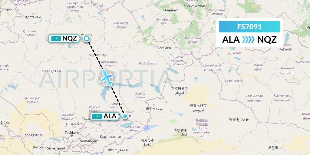 FS7091 Flyr Flight Map: Almaty to Astana