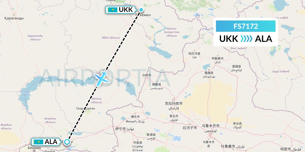 FS7172 Flyr Flight Map: Oskemen to Almaty