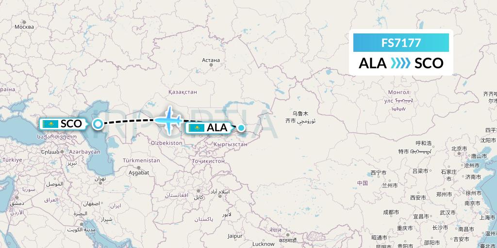 FS7177 Flyr Flight Map: Almaty to Aktau