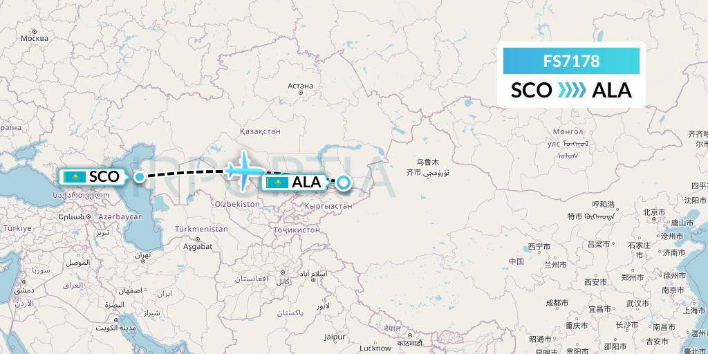 FS7178 Flyr Flight Map: Aktau to Almaty