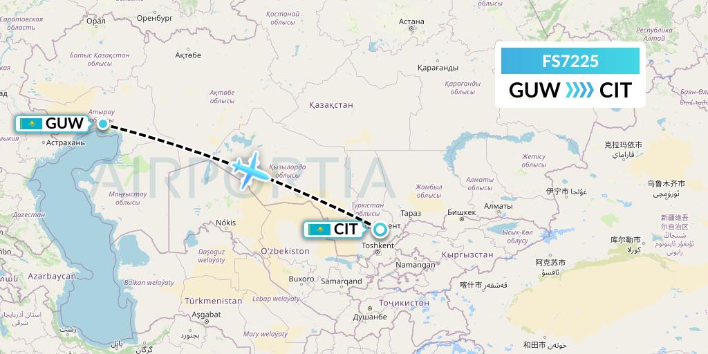 FS7225 Flyr Flight Map: Atyrau to Shymkent