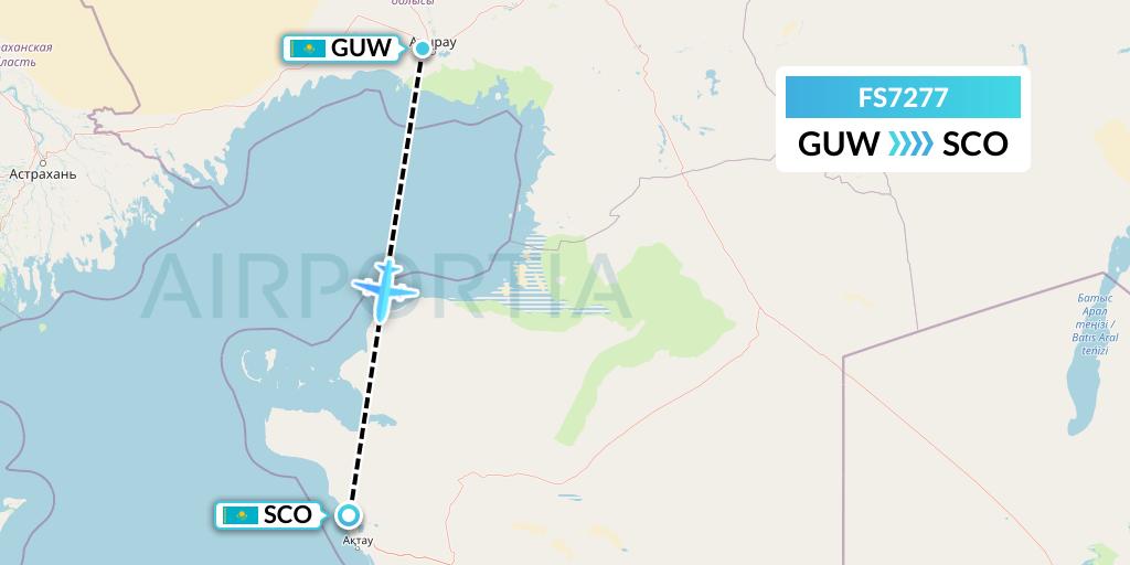 FS7277 Flyr Flight Map: Atyrau to Aktau