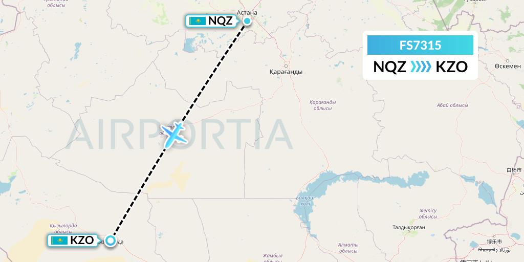 FS7315 Flyr Flight Map: Astana to Kyzylorda