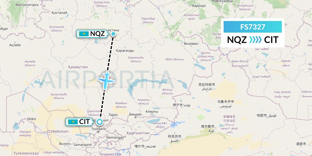 FS7327 Flyr Flight Map: Astana to Shymkent