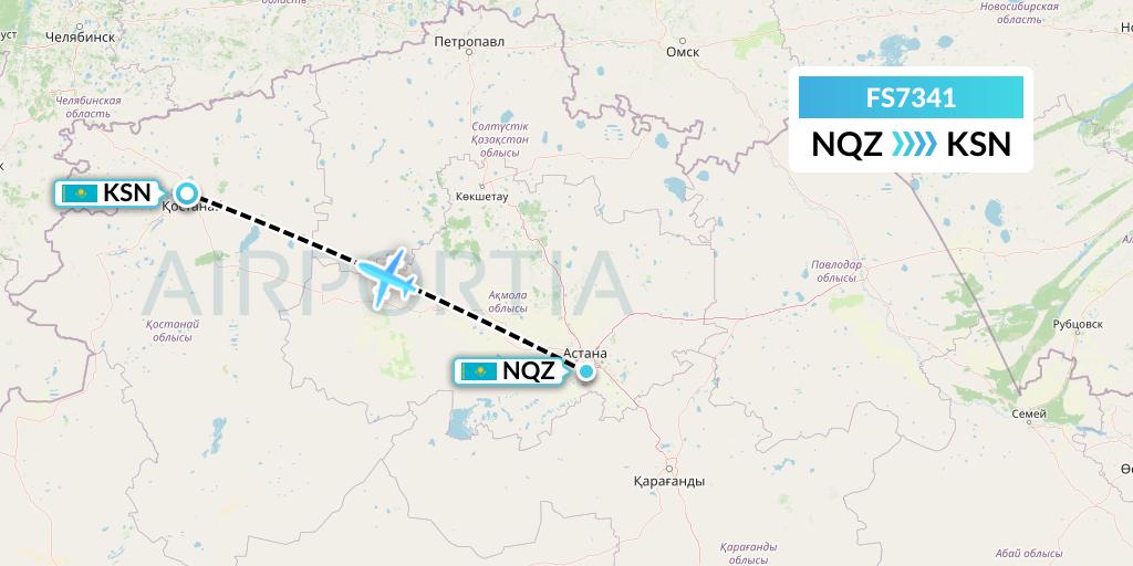 FS7341 Flyr Flight Map: Astana to Kostanay