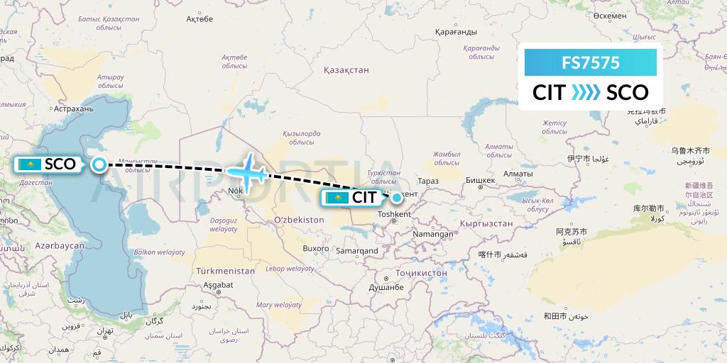 FS7575 Flyr Flight Map: Shymkent to Aktau