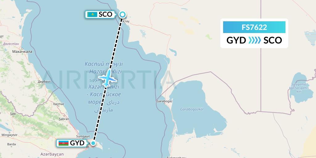 FS7622 Flyr Flight Map: Baku to Aktau