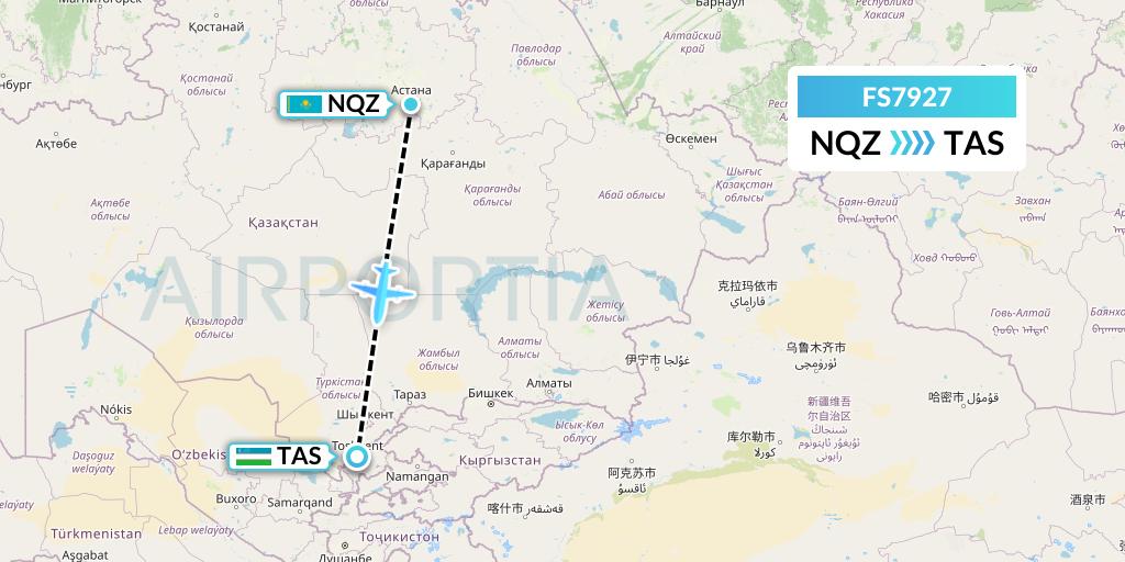 FS7927 Flyr Flight Map: Astana to Tashkent
