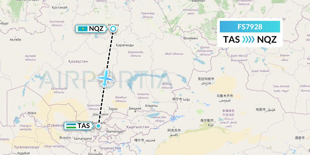 FS7928 Flyr Flight Map: Tashkent to Astana