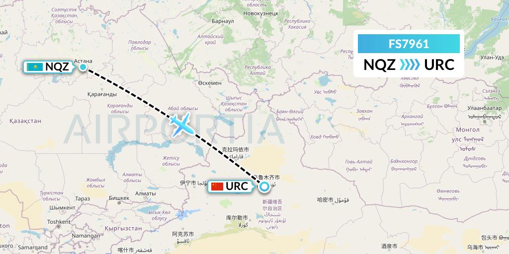 FS7961 Flyr Flight Map: Astana to Urumqi