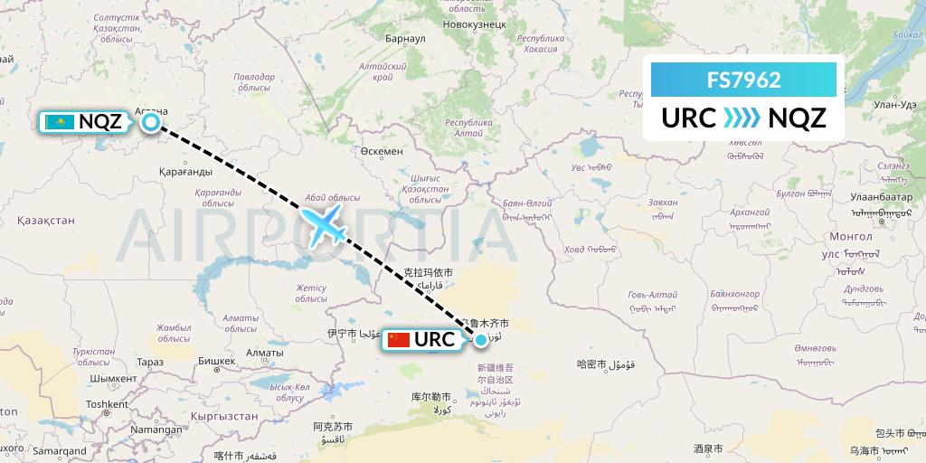 FS7962 Flyr Flight Map: Urumqi to Astana