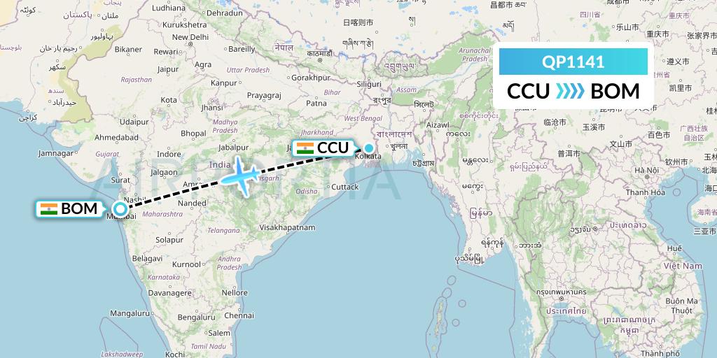 QP1141 Akasa Air Flight Map: Kolkata to Mumbai
