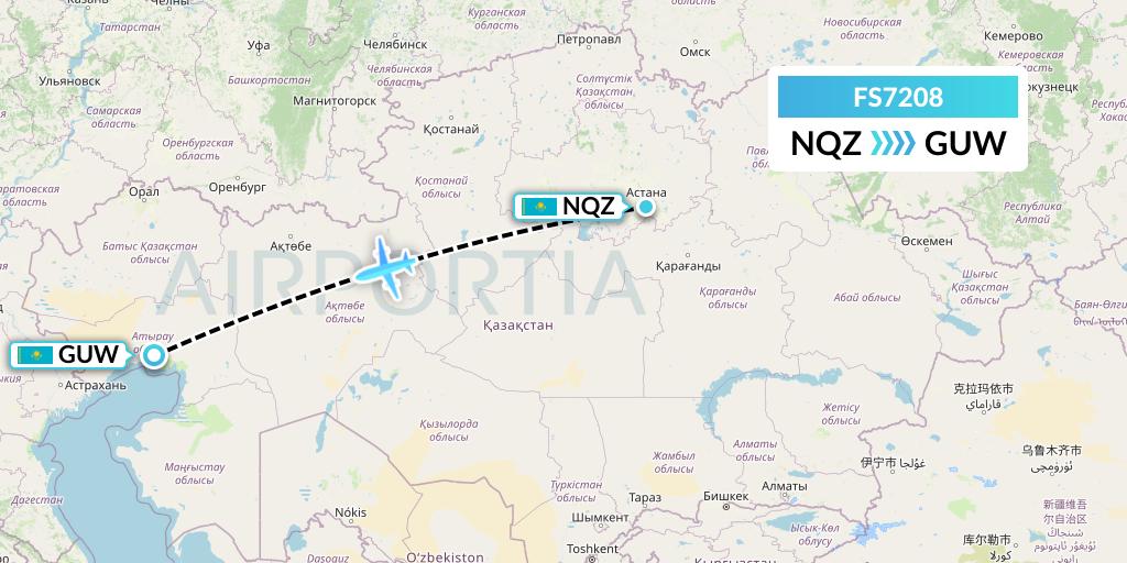 FS7208 Flyr Flight Map: Astana to Atyrau