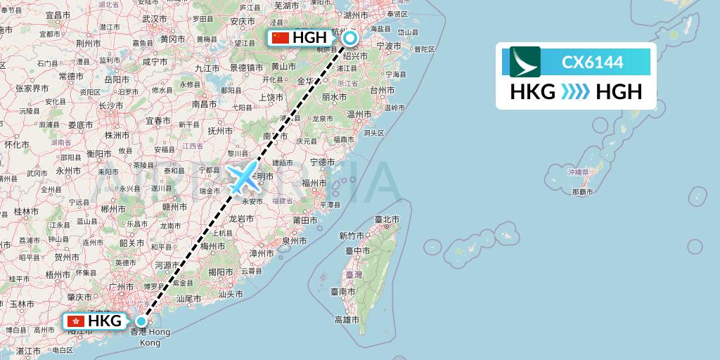 CX6144 Cathay Pacific Flight Map: Hong Kong to Hangzhou