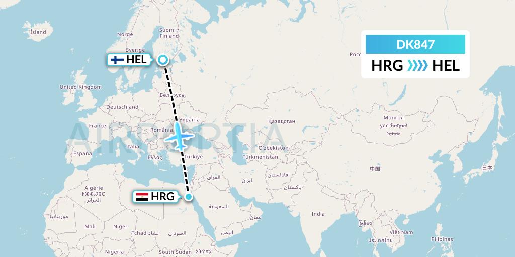 DK847 Thomas Cook Airlines Scandinavia Flight Map: Hurghada to Helsinki