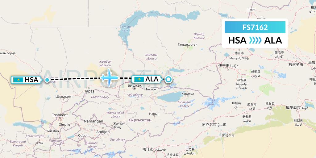 FS7162 Flyr Flight Map: Shymkent to Almaty