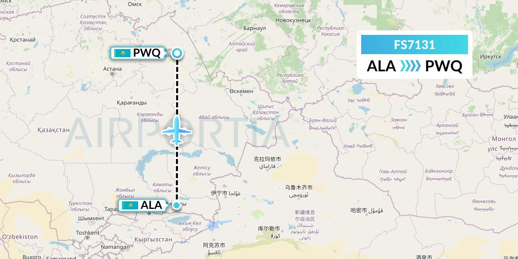FS7131 Flyr Flight Map: Almaty to Pavlodar