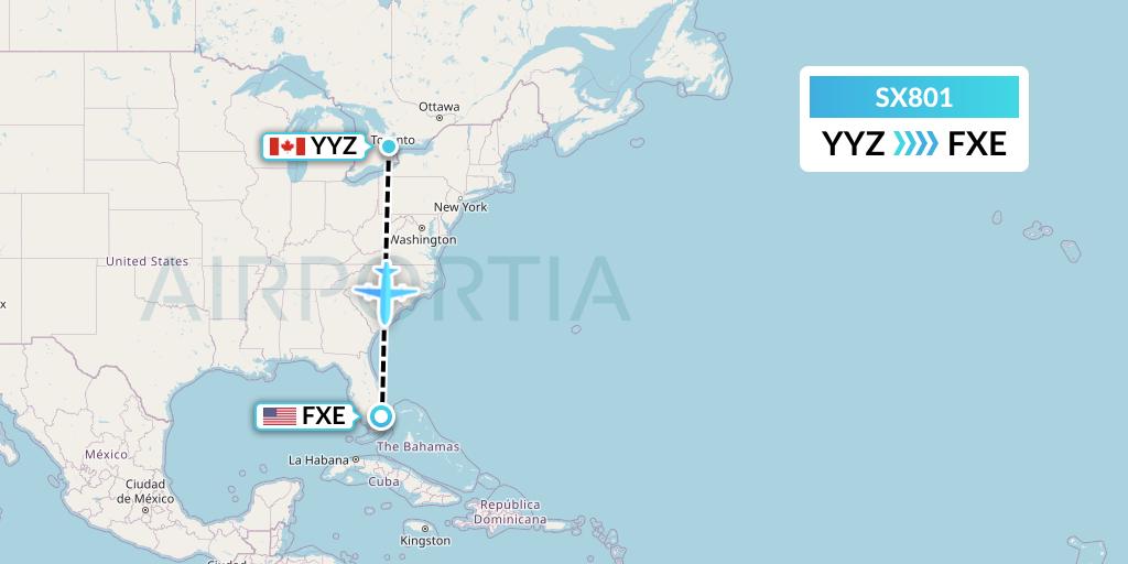 SX801 Flygta Airlines Flight Map: Toronto to Fort Lauderdale