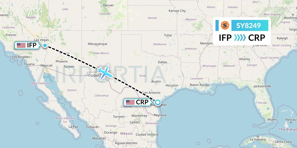 SY8249 Sun Country Airlines Flight Map: Bullhead City to Corpus Christi