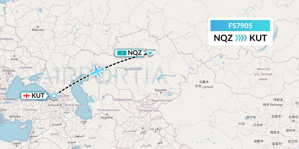 FS7905 Flyr Flight Map: Astana to Kutaisi