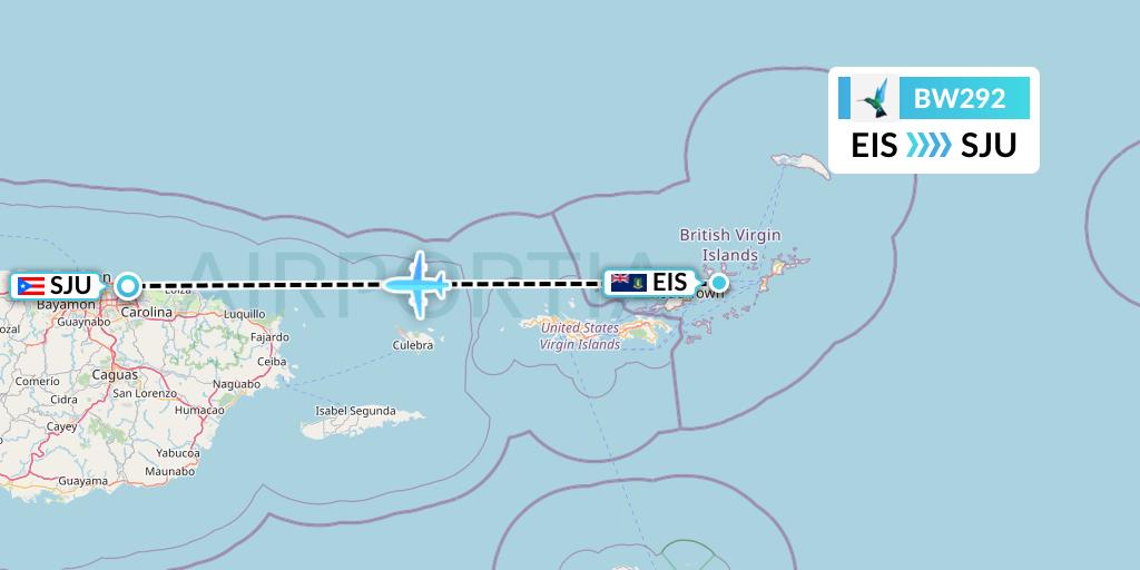 BW292 Caribbean Airlines Flight Map: Beef Island to San Juan