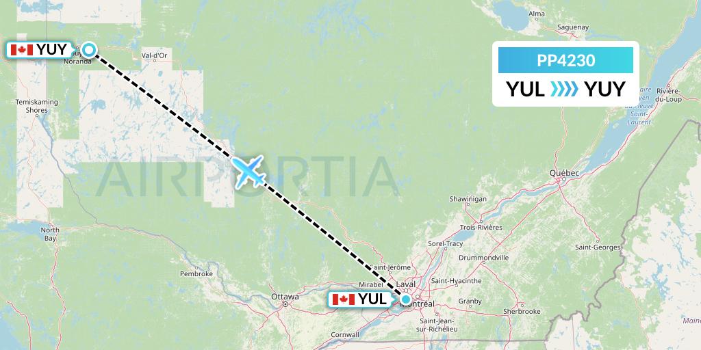 PP4230 Jet Aviation Business Jets Flight Map: Montreal to Rouyn
