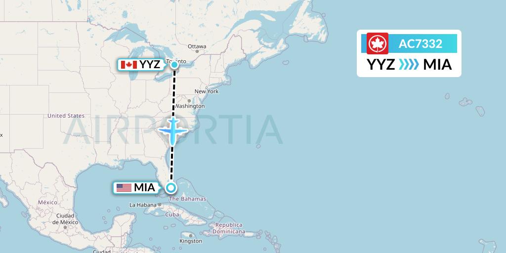 AC7332 Air Canada Flight Map: Toronto to Miami