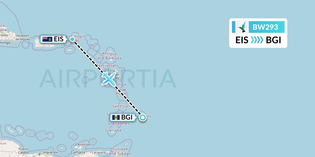 BW293 Caribbean Airlines Flight Map: Beef Island to Bridgetown