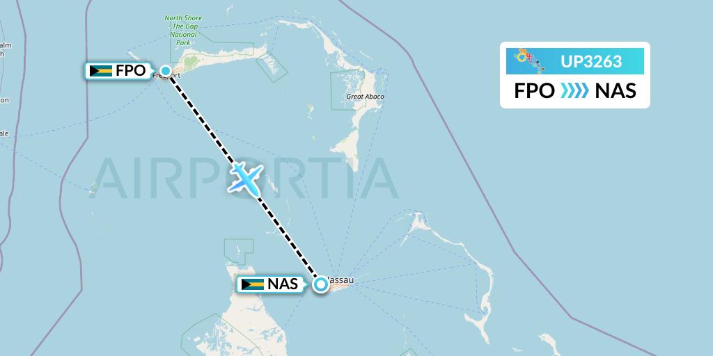 UP3263 Bahamasair Flight Map: Freeport to Nassau