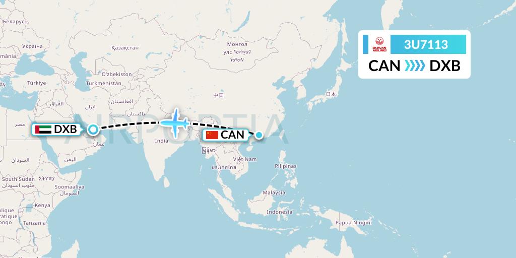 3U7113 Sichuan Airlines Flight Map: Guangzhou to Dubai