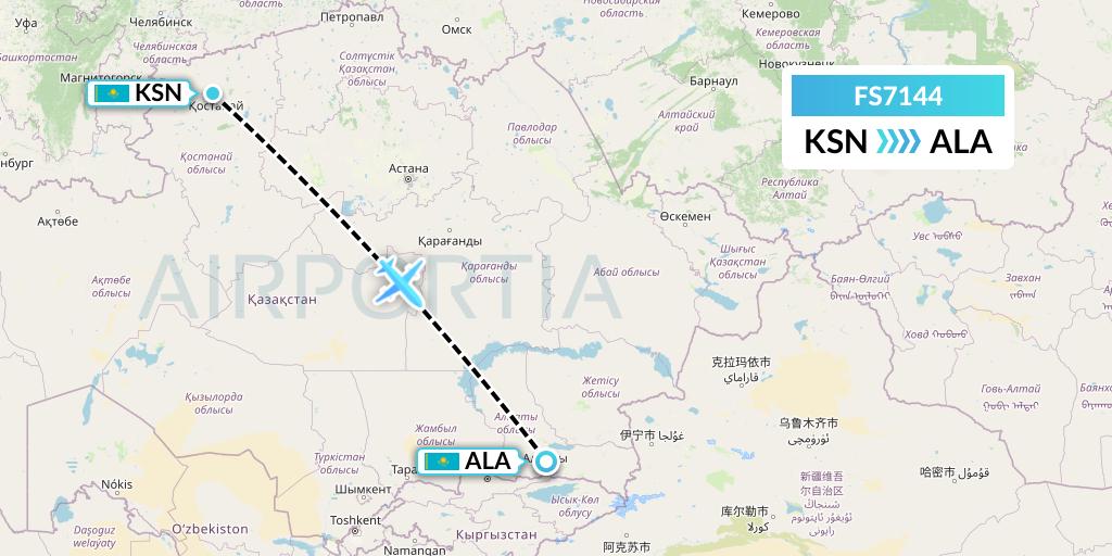 FS7144 Flyr Flight Map: Kostanay to Almaty