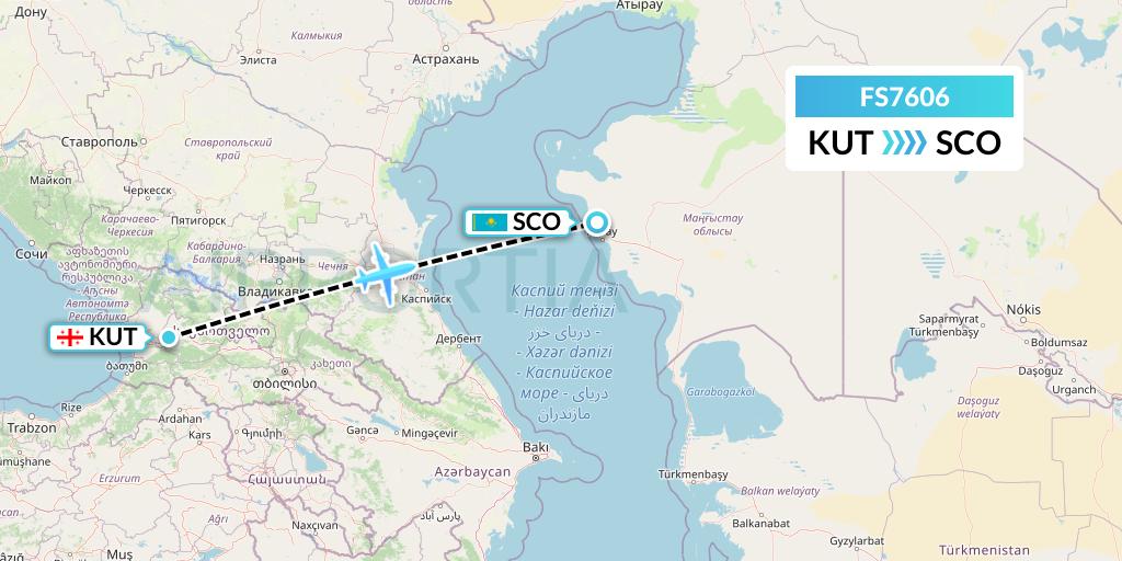 FS7606 Flyr Flight Map: Kutaisi to Aktau