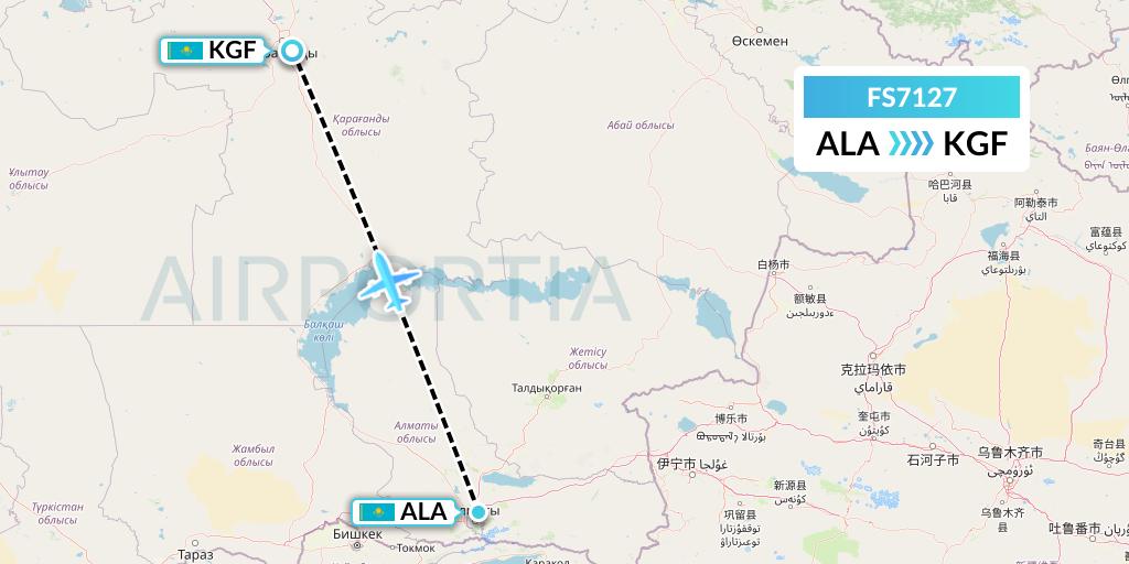 FS7127 Flyr Flight Map: Almaty to Karaganda